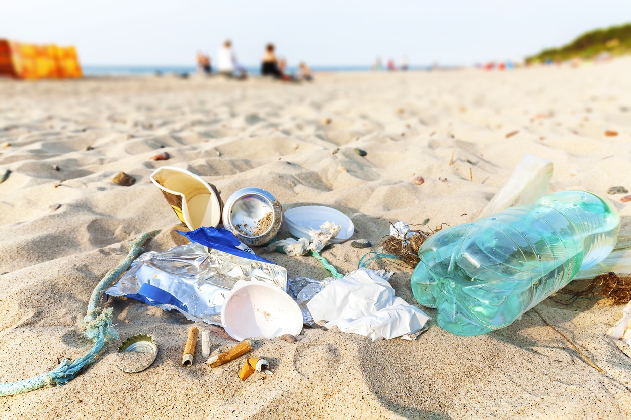 Ocean pollution rubbish on the beach